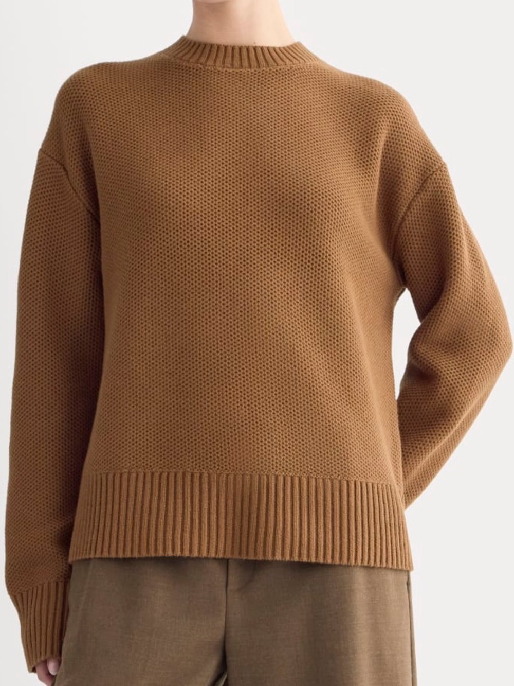 NWOT EVERLANE Women’s 100% Organic Cotton Honeycomb Square Crew Toffee Medium